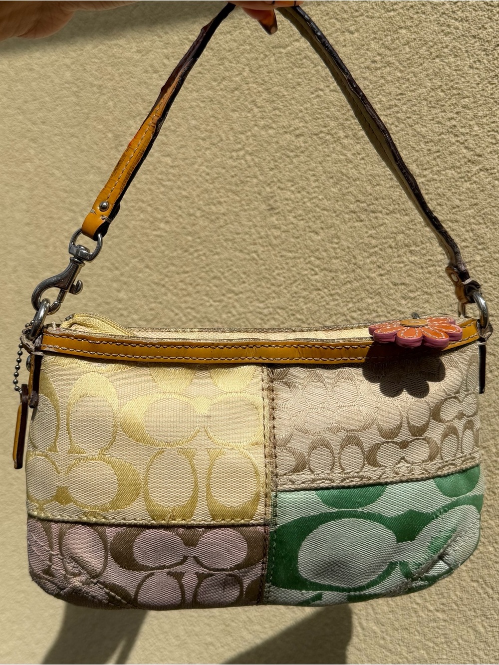 Authentic Coach Pastel Patchwork Signature C Shoulder Bag Y2K Multicolor